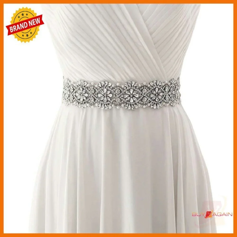 Crystal Rhinestone Satin Wedding Belt Adjustable 25-40in